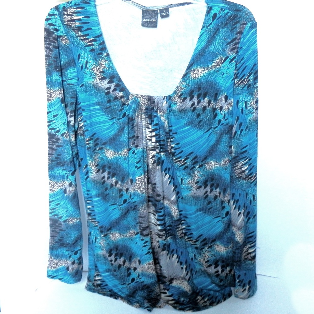 Claudia EV. Top Pleated Front Long Sleeve Sz XL